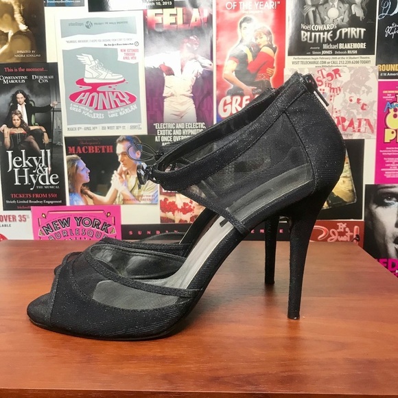 Caparros Mesh Tie Peep Toe Black Dress Heels - Picture 4 of 6